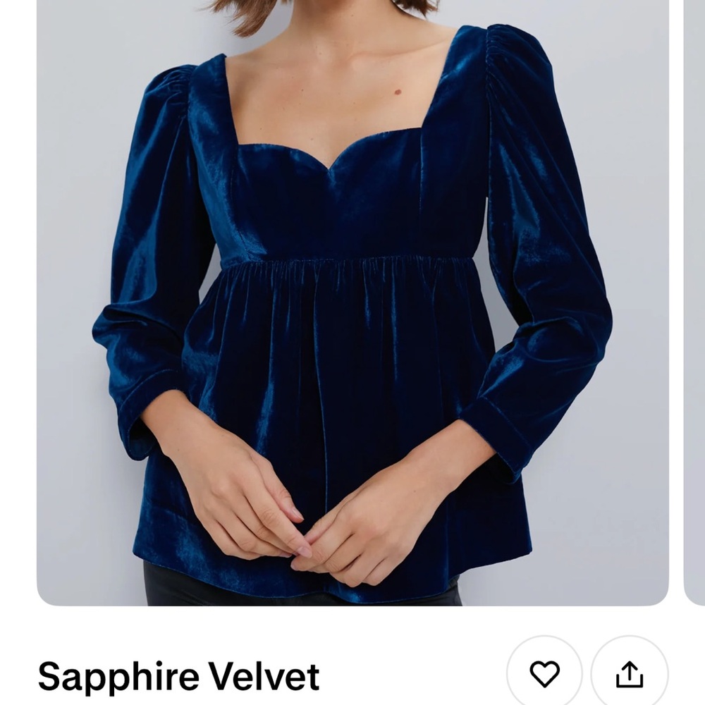 Tuckernuck Sapphire Velvet Sweetheart Neck Peplum Blouse